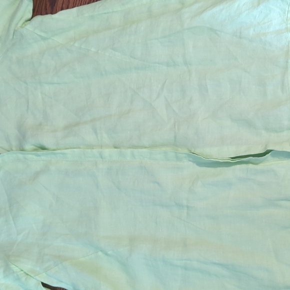 Foxcroft 100% linen lagenlook flowy button front long lime green tunic top Sz 16 - Picture 5 of 8